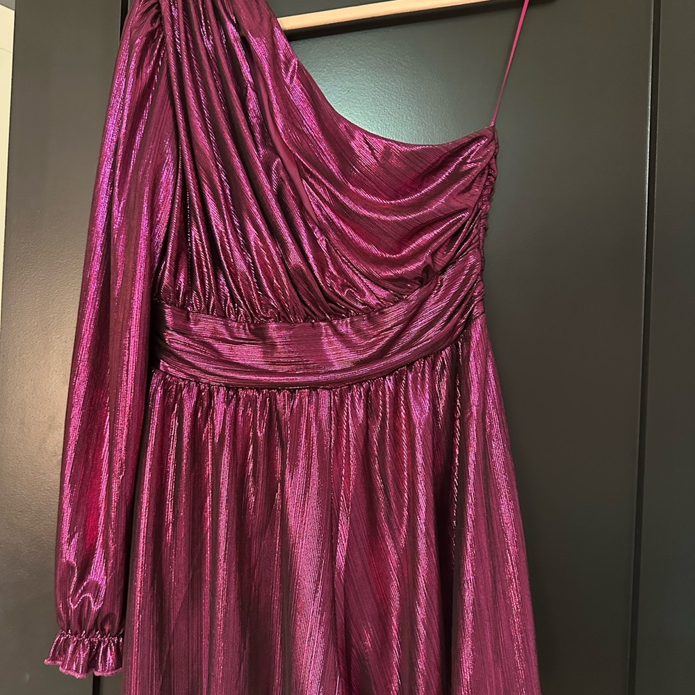 Endless Rose Metallic Pink One-Shoulder Jumpsuit